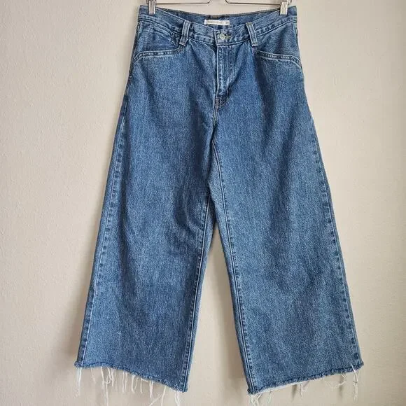 Levi's Blue '94 Baggy Wide Leg Jeans Raw‎ Distressed Hem Size 29 - Picture 5 of 13